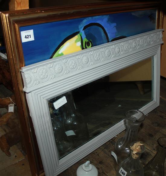 Painting of a bird & painted mirror